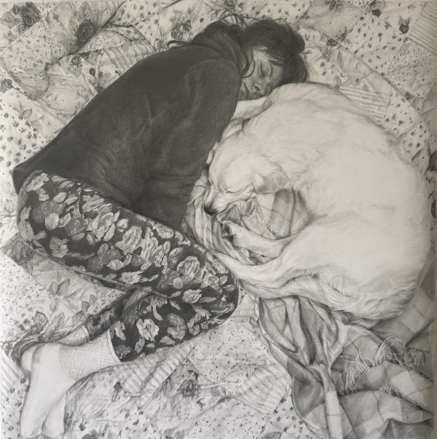 Self-Portrait with Rix, drawing by Laura Medvedieva